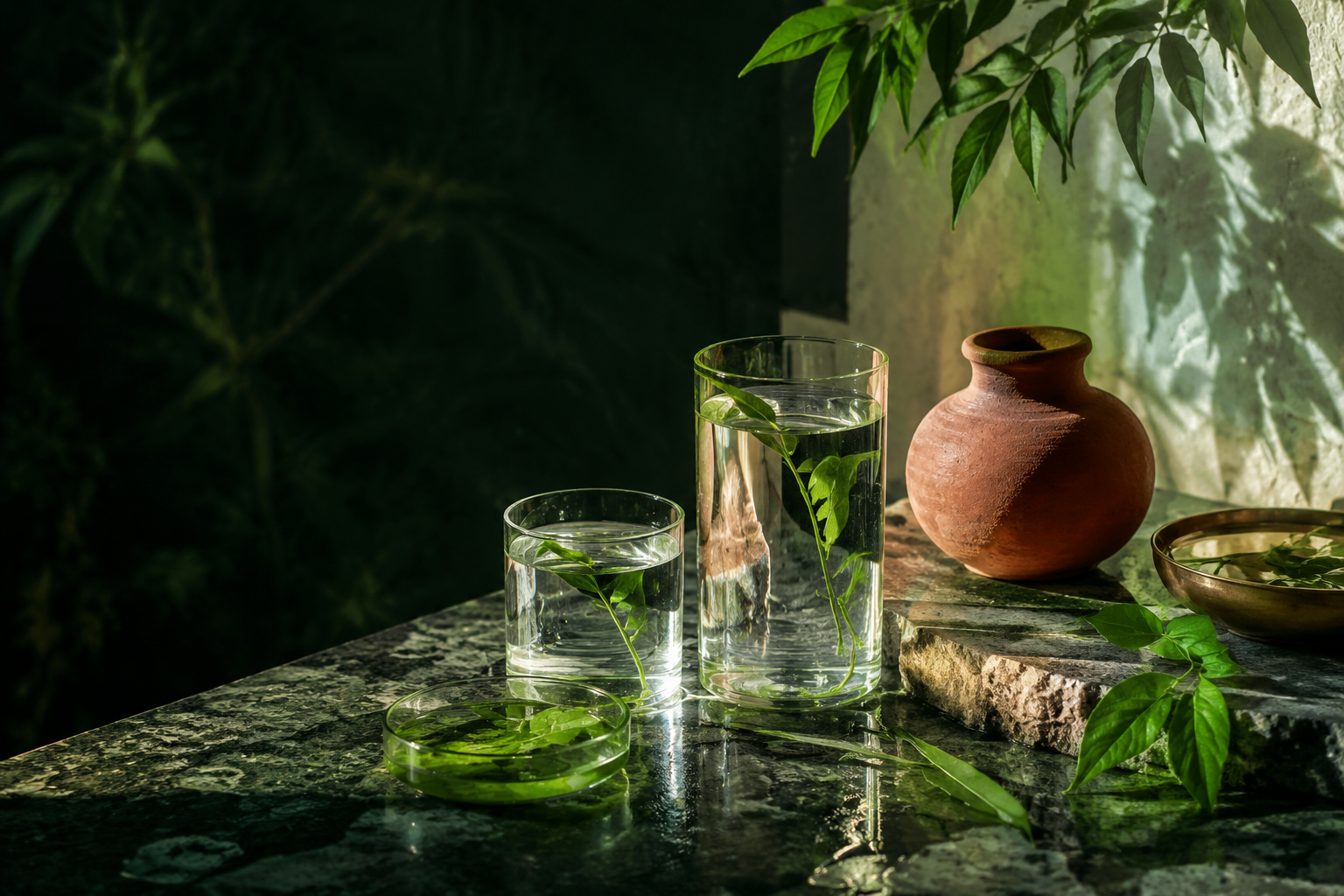 Botanical ingredients, water and natural materials