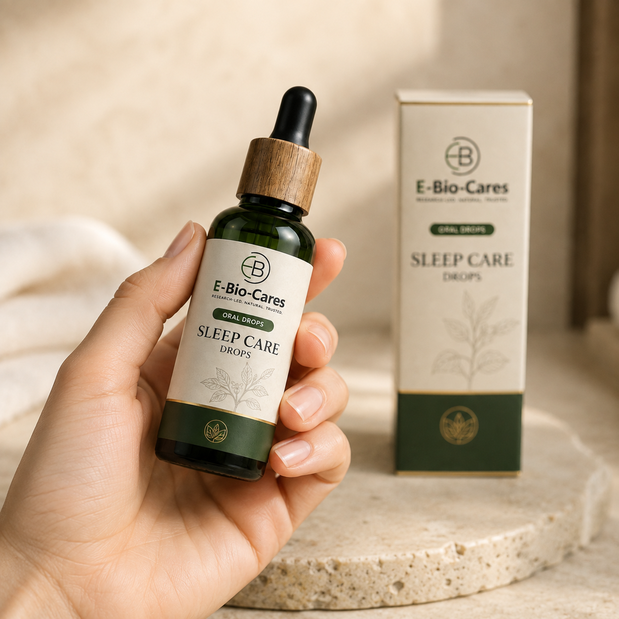 Bio Sleep Care Drops bottle held in hand